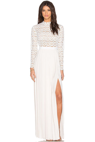 Crochet Pleated Maxi Dress in White by Self Portrait - FINAL SALE