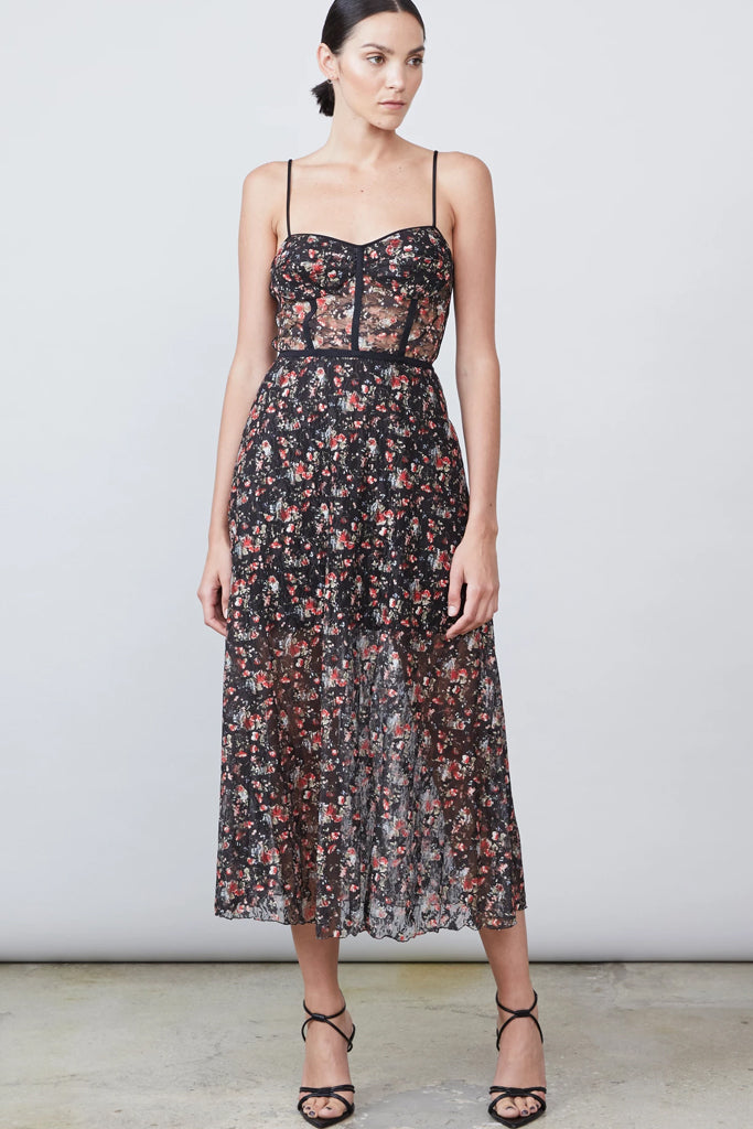 Eden Bustier Dress Ditsy Red Print - Allen Schwartz