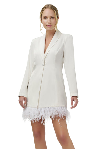 Ivory Feather Blazer Dress by Aidan Mattox - RENTAL