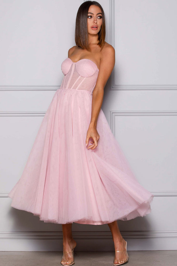 Gabriella Bustier Tulle Dress in Pink by Elle Zeitoune - RENTAL