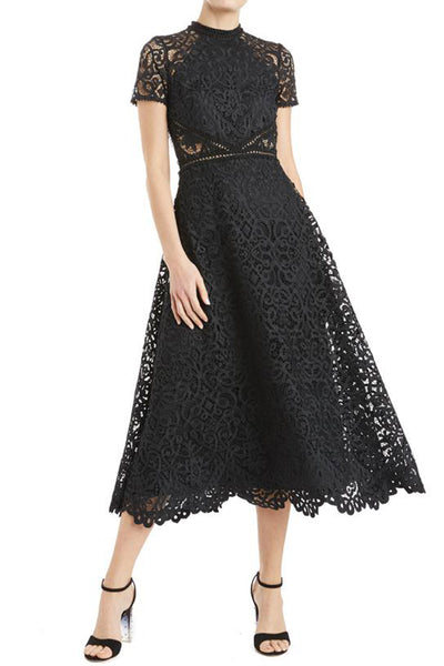 Georgina Lace Midi Dress in Black by ML Monique Lhuillier RENTAL The Fitzroy