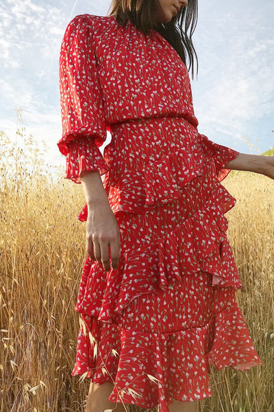 Louisa Ruffle Floral Print Midi Dress by ML Monique Lhuillier - RENTAL