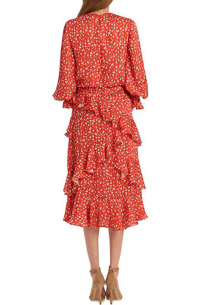 Louisa Ruffle Floral Print Midi Dress by ML Monique Lhuillier - RENTAL