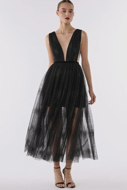 Heather Glitter Tulle Midi Dress by Sau Lee