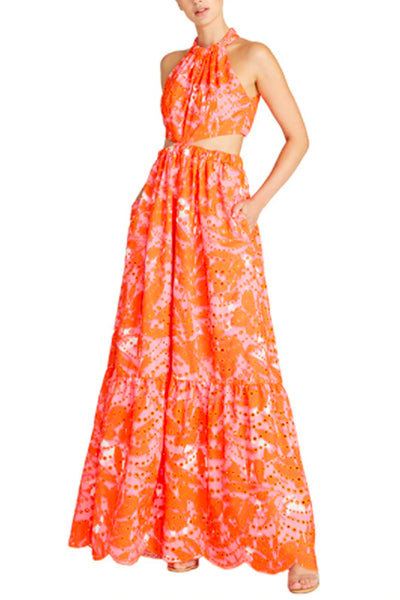 ML MONIQUE LHULLIER Sleeveless Long Halter Dress