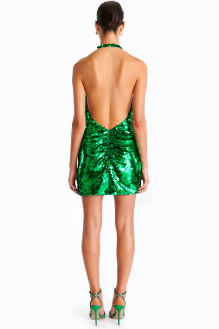ronny kobo sequin halter mini dress Ronny Kobo Jo Halter Sequin Ruched Open-Back Mini Dress