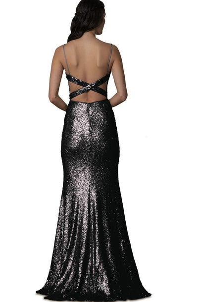 Sequin open back gown Theia Couture