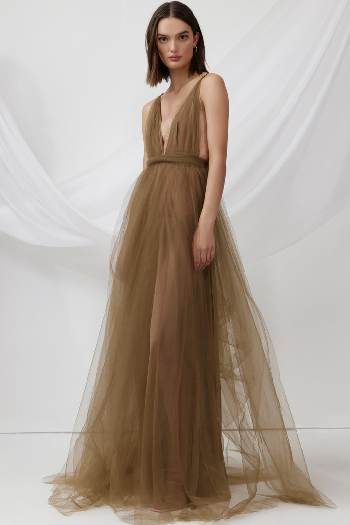 Cynthia Tulle Gown in Olive by Lexi - RENTAL