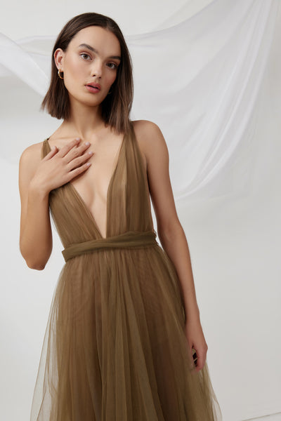 Cynthia Tulle Gown in Olive by Lexi - RENTAL