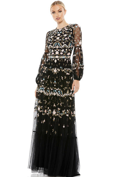 Sydney Embroidered Gown in Black by Mac Duggal - RENTAL
