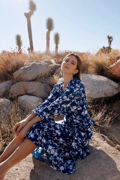 Loretta Ruffle Floral Print Midi Dress by ML Monique Lhuillier - RENTAL