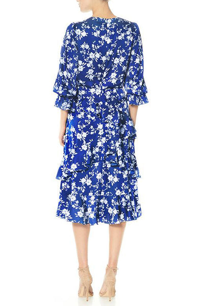 Loretta Ruffle Floral Print Midi Dress by ML Monique Lhuillier - RENTAL