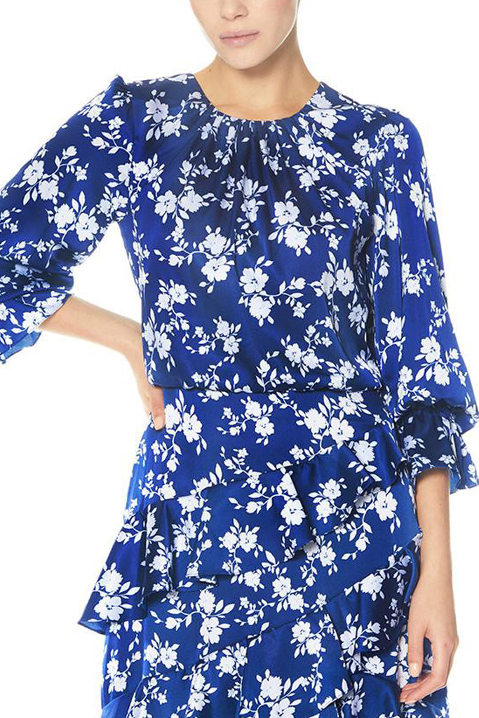 Loretta Ruffle Floral Print Midi Dress by ML Monique Lhuillier - RENTAL