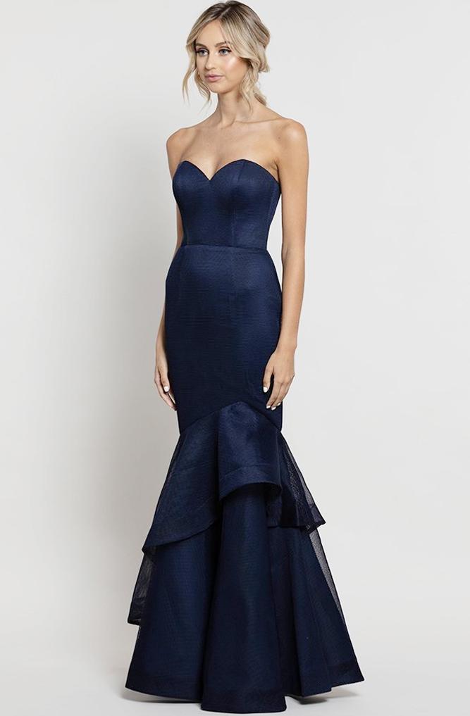 Mermaid navy formal gown rental