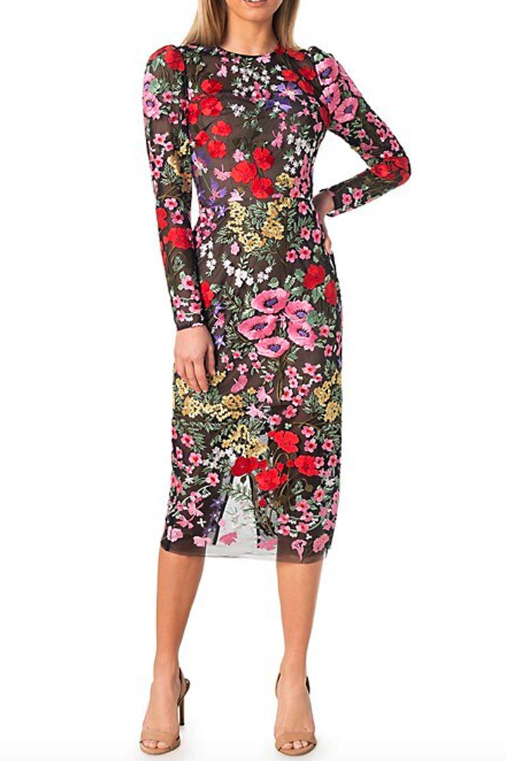 Hilary Embroidered Midi Dress by Dress The Population - RENTAL