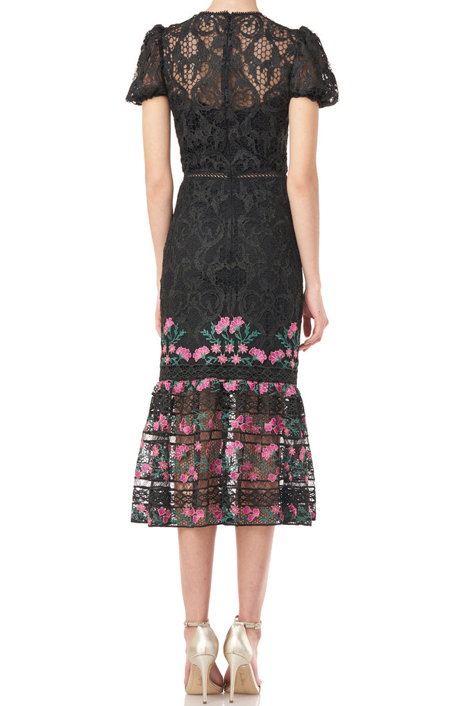 Lorelai Lace Midi Dress by ML Monique Lhuillier - RENTAL The Fitzroy Lorelai Lace Midi Dress by ML Monique Lhuillier - RENTAL The Fitzroy