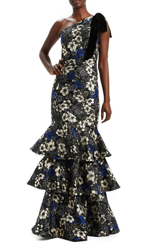Odessa One Shoulder Tiered Gown by ML Monique Lhuillier - RENTAL