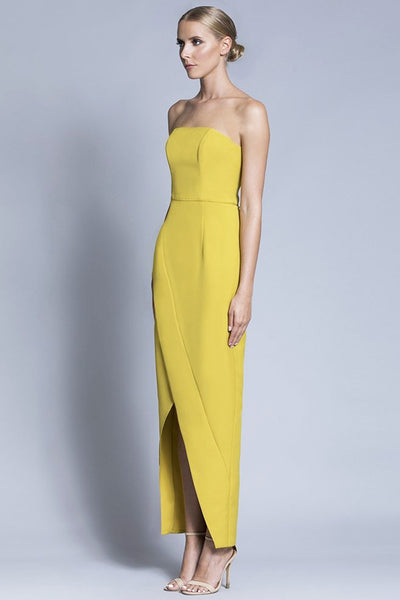 Madison Mustard Strapless Gown by Bariano - RENTAL