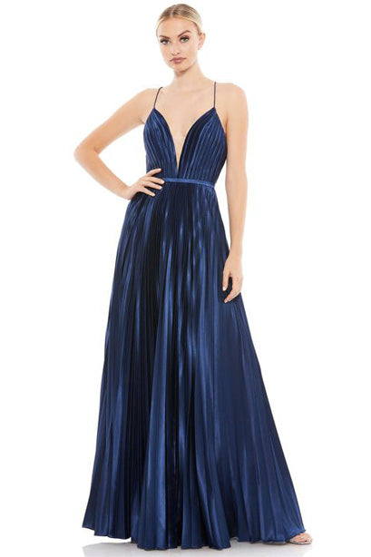 Navy pleated gown Mac Duggal