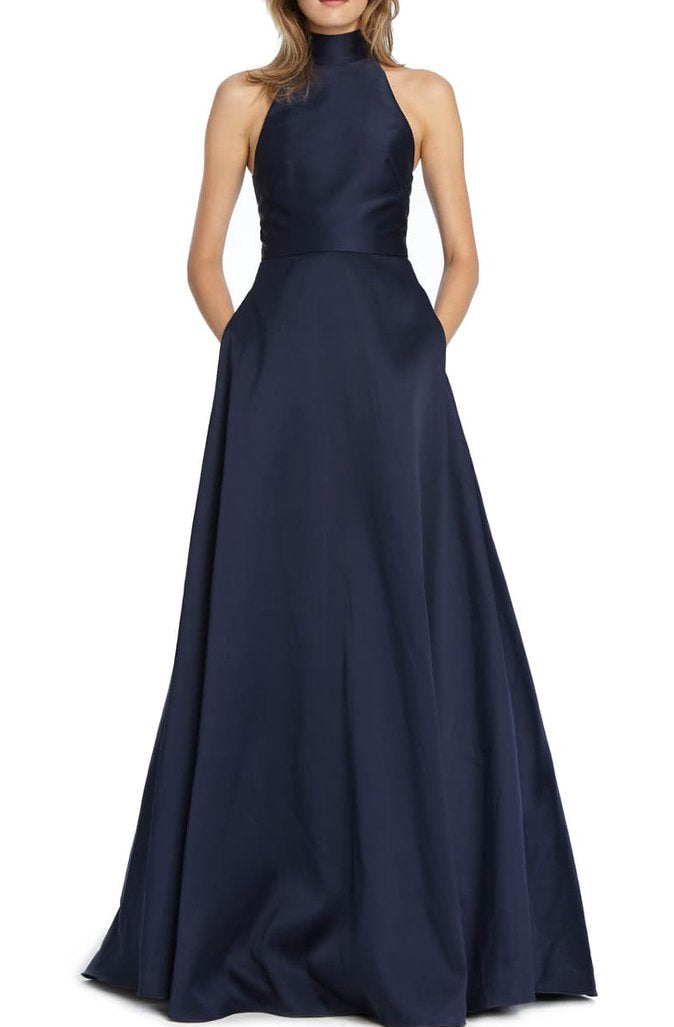 Navy mock neck ballgown ML Monique L'Hullier