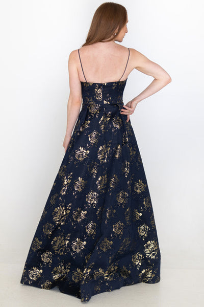 Nyla Navy Jacquard Gown by Bariano - RENTAL