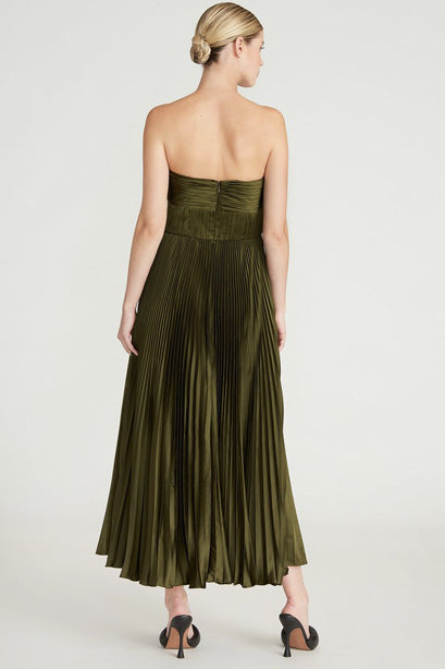 Olive Pleated Strapless Dress by AMUR - RENTAL