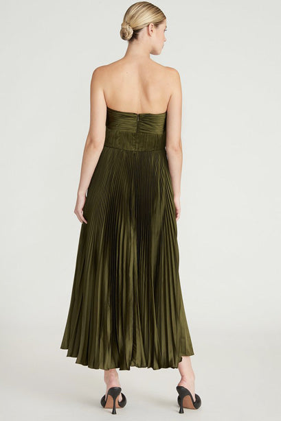 amur olive green dress Amur Twist Pleated Maxi Dress
