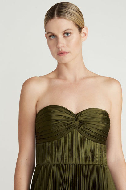 Olive Pleated Strapless Dress by AMUR - RENTAL