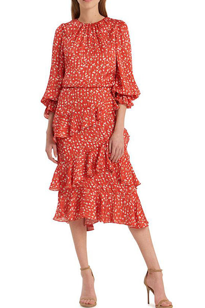 Louisa Ruffle Floral Print Midi Dress by ML Monique Lhuillier - RENTAL