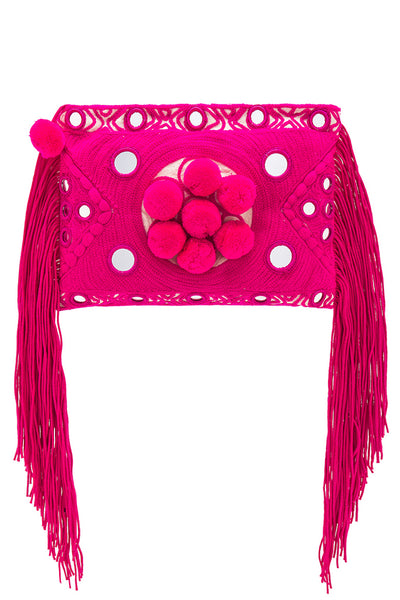 Paraga Fringe Clutch in Pink by Misa Los Angeles - RENTAL