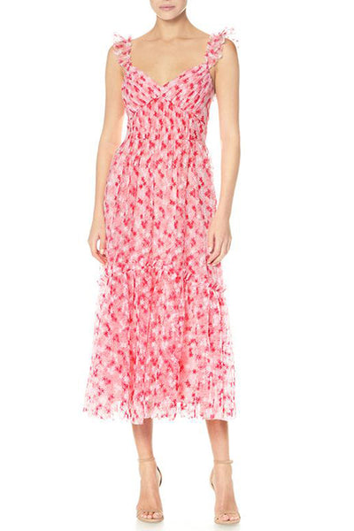 Peony Pleated Midi Dress by ML Monique Lhuillier - RENTAL