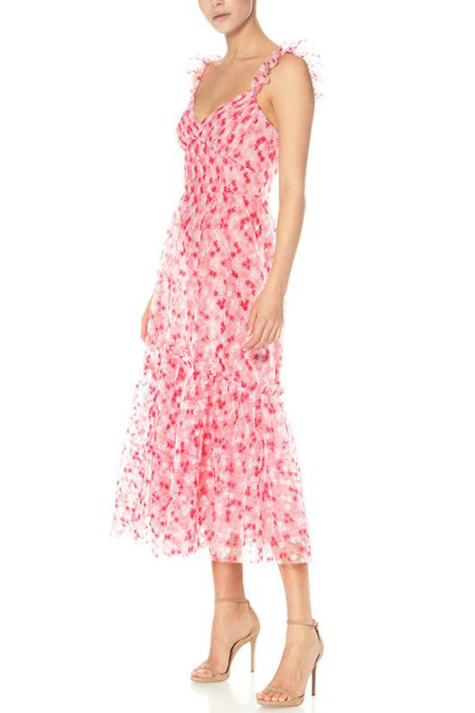 Peony Pleated Midi Dress by ML Monique Lhuillier - RENTAL