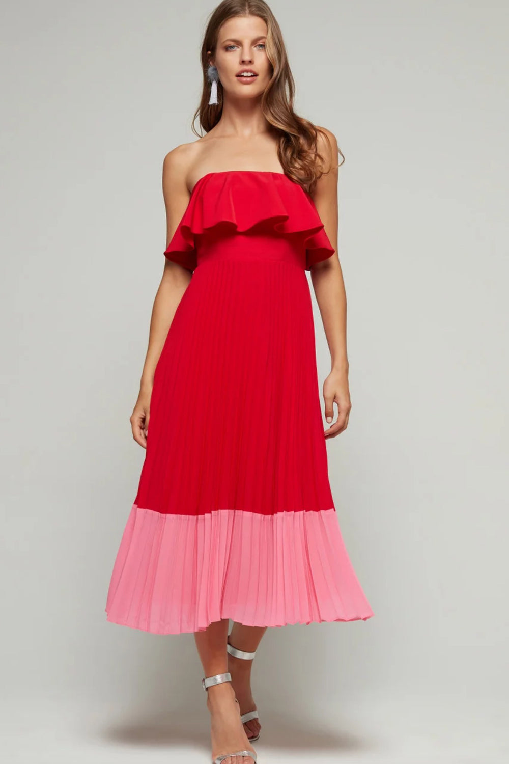 Red and pink strapless Aidan Mattox Dress