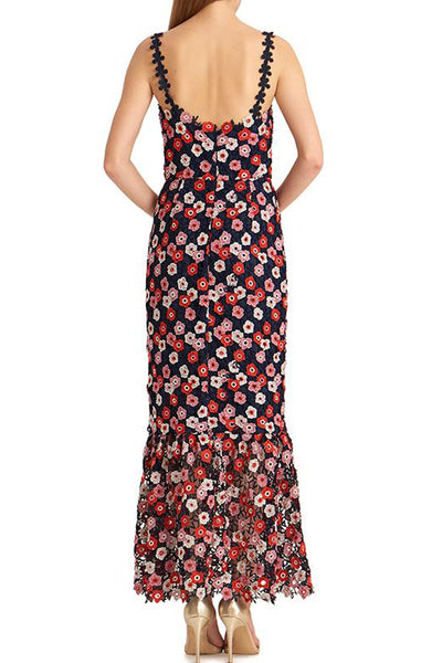 Poppy Lace Applique Floral Midi Dress by ML Monique Lhuillier - RENTAL