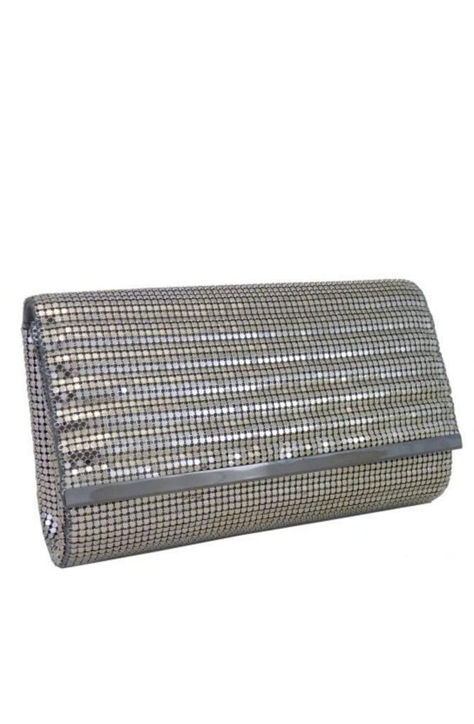 Quilted Rows Clutch in Silver by Whiting and Davis - RENTAL