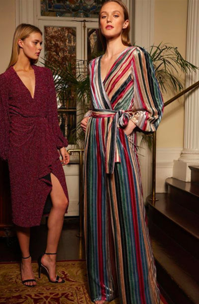 striped velvet jumpsuit Monique L'Hullier Canada