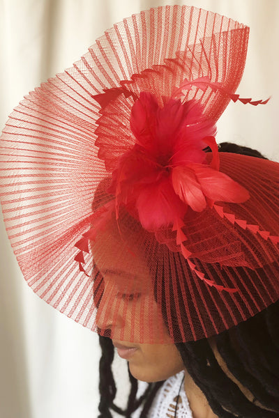 Raspberry Beret Red Fascinator - RENTAL