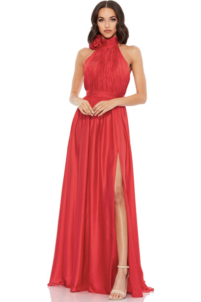 red halter neck gown with slit
