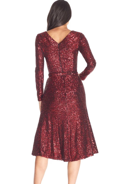 Daphne Red Sequin Midi Dress by Dress The Population - RENTAL