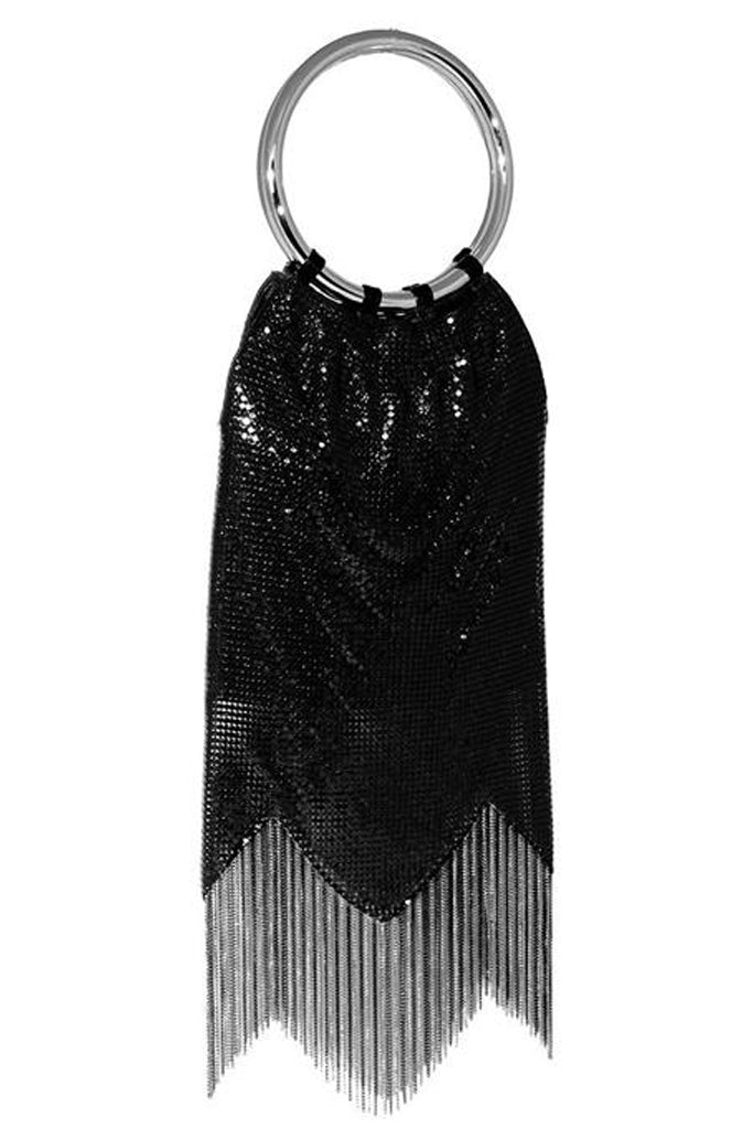Rio Chain Fringe Bag in Black by Whiting and Davis - RENTAL