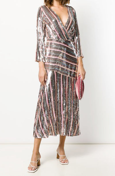 Tyra Sequin Stripe Midi Dress by Rixo London - FINAL SALE