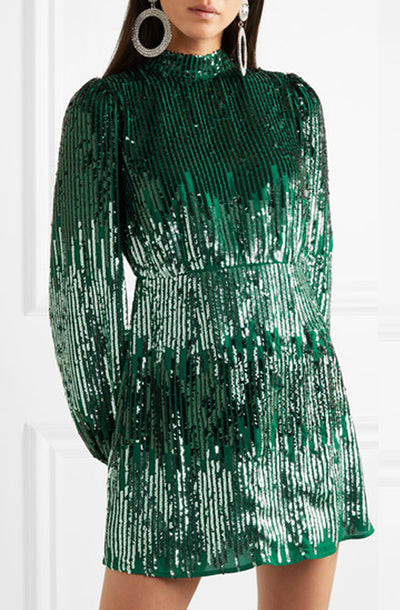 Samantha Sequin Mini Dress in Green by Rixo London - RENTAL