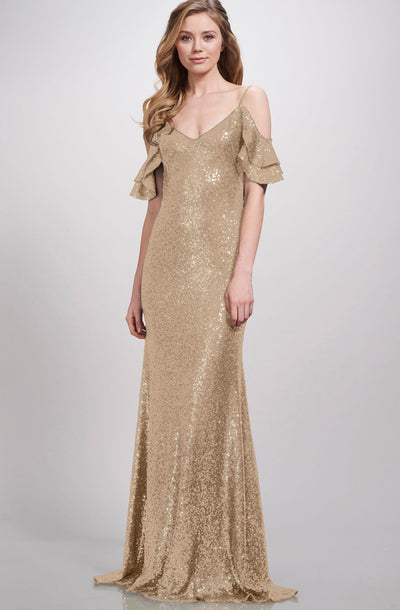 Gold sequin bridesmaids gown rental