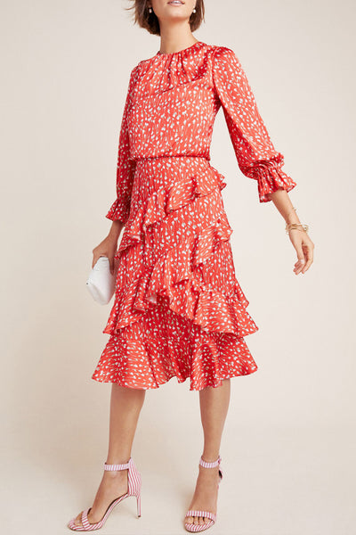 Louisa Ruffle Floral Print Midi Dress by ML Monique Lhuillier - RENTAL