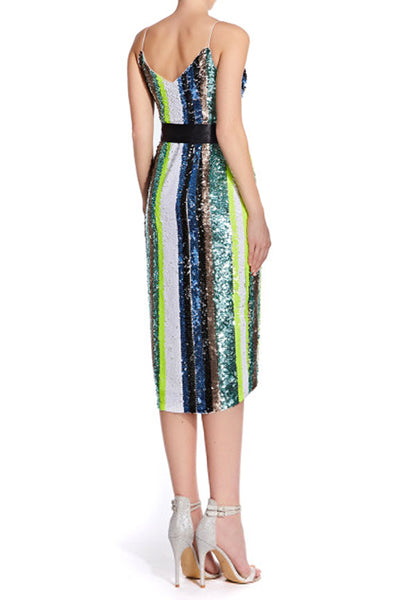 Solange Striped Sequin Wrap Dress by Aidan Mattox - FINAL SALE