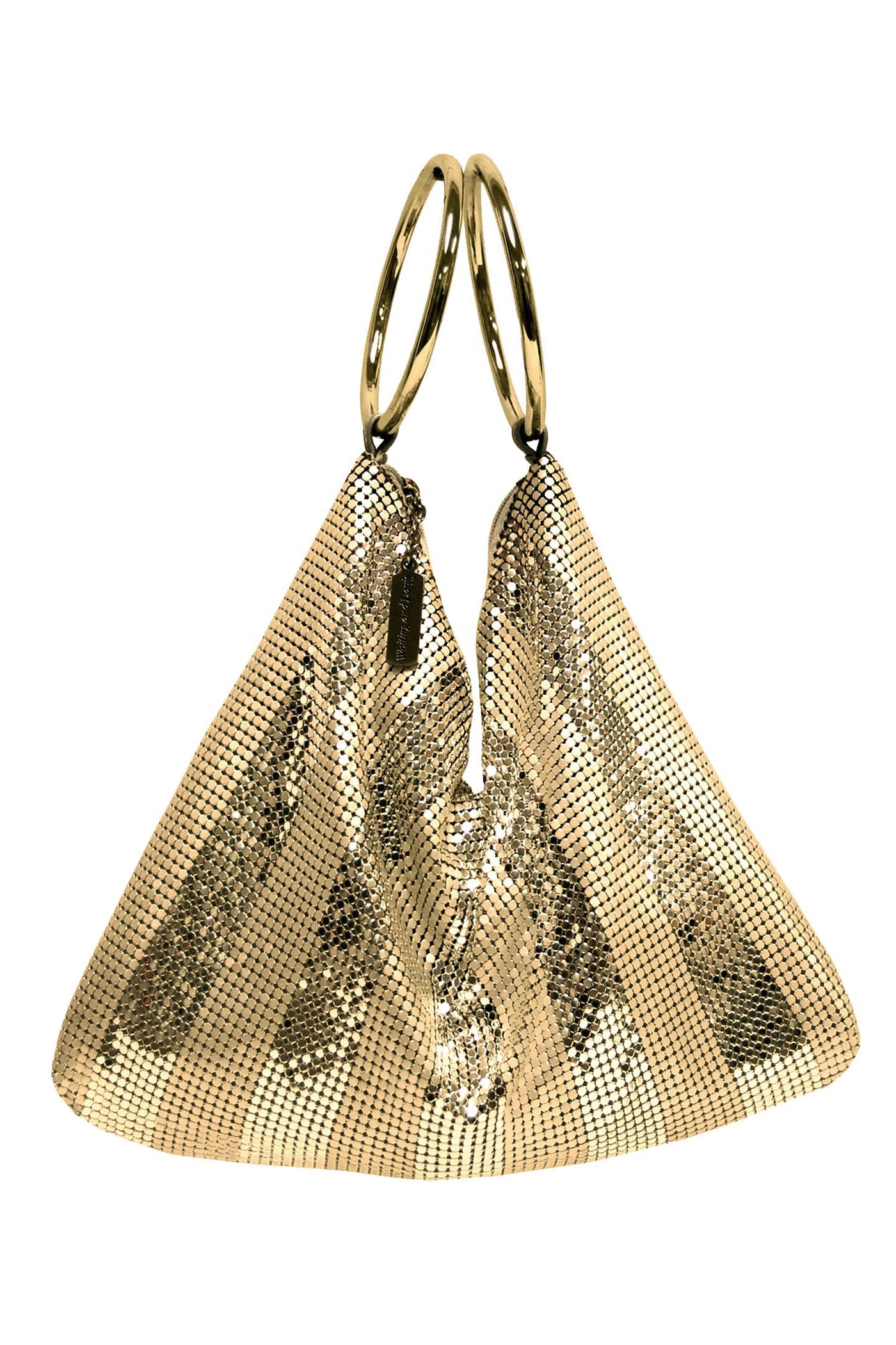 two tone striped metal meash bracelet bag in gold from whiting and davis