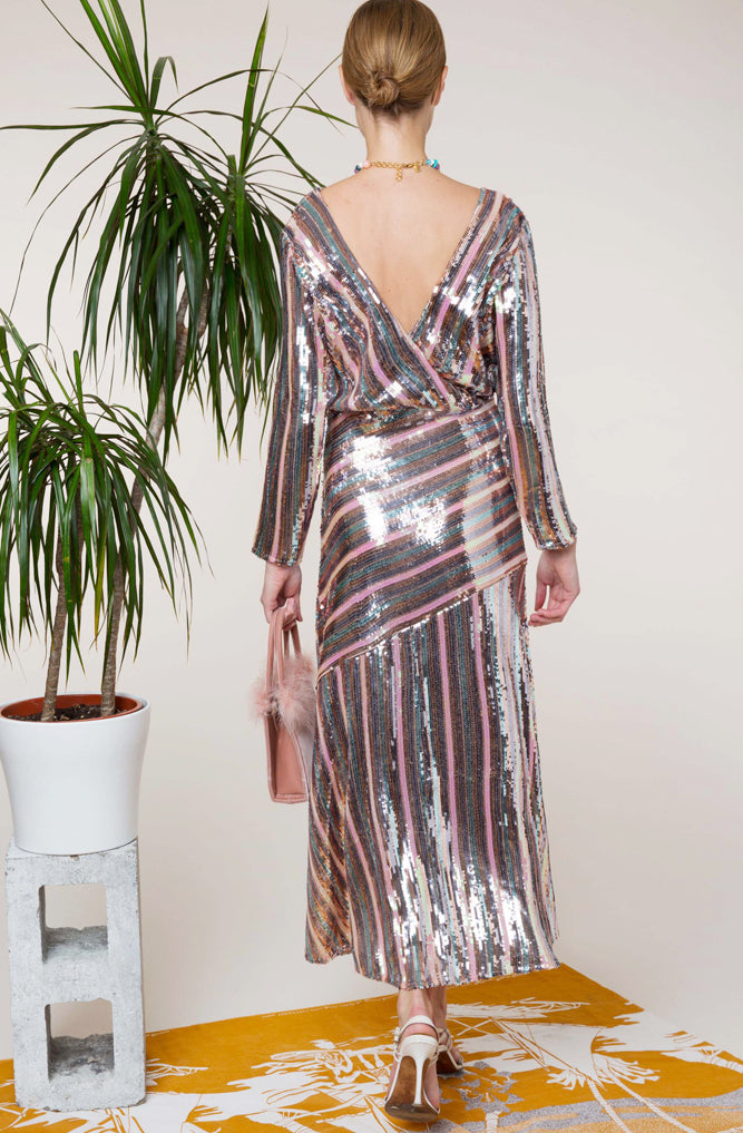 Tyra Sequin Stripe Midi Dress by Rixo London - RENTAL