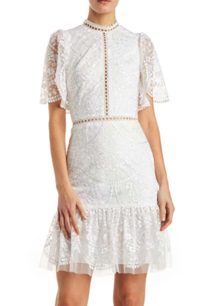 Blythe High Neck White Mini Dress by ML Monique Lhuillier - FINAL SALE