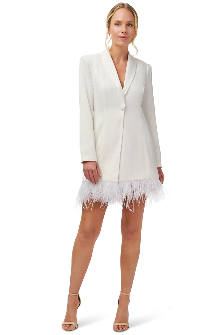 Ivory Feather Blazer Dress by Aidan Mattox - RENTAL
