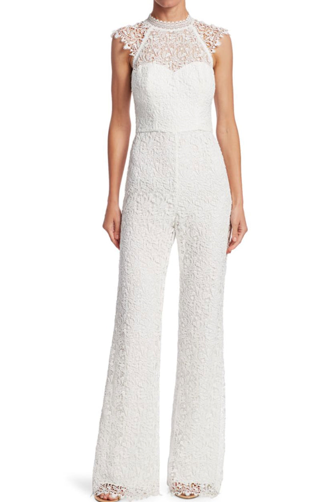 Cap sleeve white lace jumpsuit ML Monique Lhullier